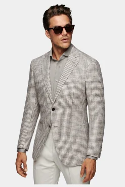 SUITSUPPLY Havana Sakko Grau Hahnentrittmuster-Männlich Klassische Sakkos