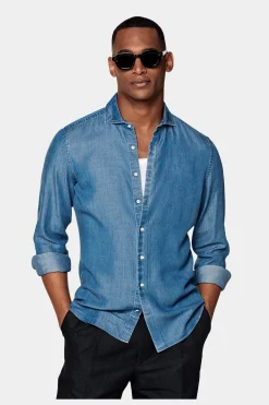 SUITSUPPLY Hemd Blau Slim Fit-Männlich Casual Hemden