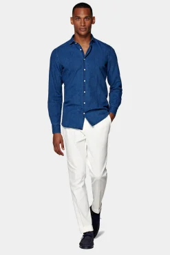 SUITSUPPLY Hemd Blau Slim Fit-Männlich Leinenhemden
