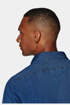 SUITSUPPLY Hemd Blau Slim Fit-Männlich Leinenhemden