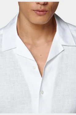 SUITSUPPLY Hemd Weiss Campkragen Slim Fit-Männlich Leinenhemden