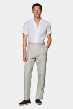 SUITSUPPLY Hemd Weiss Campkragen Slim Fit-Männlich Leinenhemden