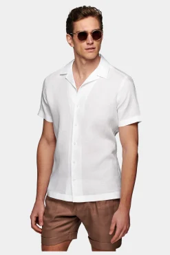 SUITSUPPLY Hemd Weiss Campkragen Slim Fit-Männlich Casual Hemden