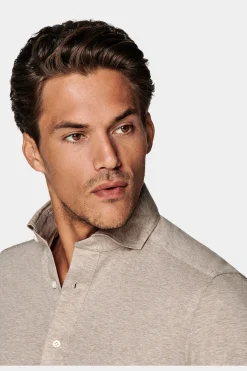 SUITSUPPLY Jersey Hemd Hellbraun Extra Slim Fit-Männlich Casual Hemden