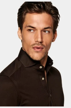 SUITSUPPLY Jersey-Popover Braun In Extra Slim Fit-Männlich Casual Hemden