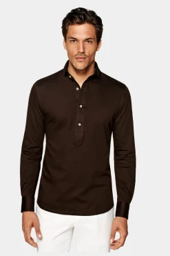 SUITSUPPLY Jersey-Popover Braun In Extra Slim Fit-Männlich Casual Hemden