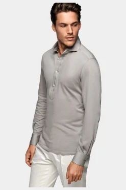 SUITSUPPLY Jersey-Popover Grau Extra Slim Fit-Männlich Casual Hemden