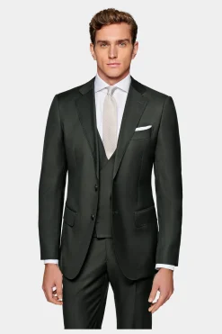 SUITSUPPLY Lazio Anzug Dreiteiler Dunkelgrün-Männlich Business Anzüge