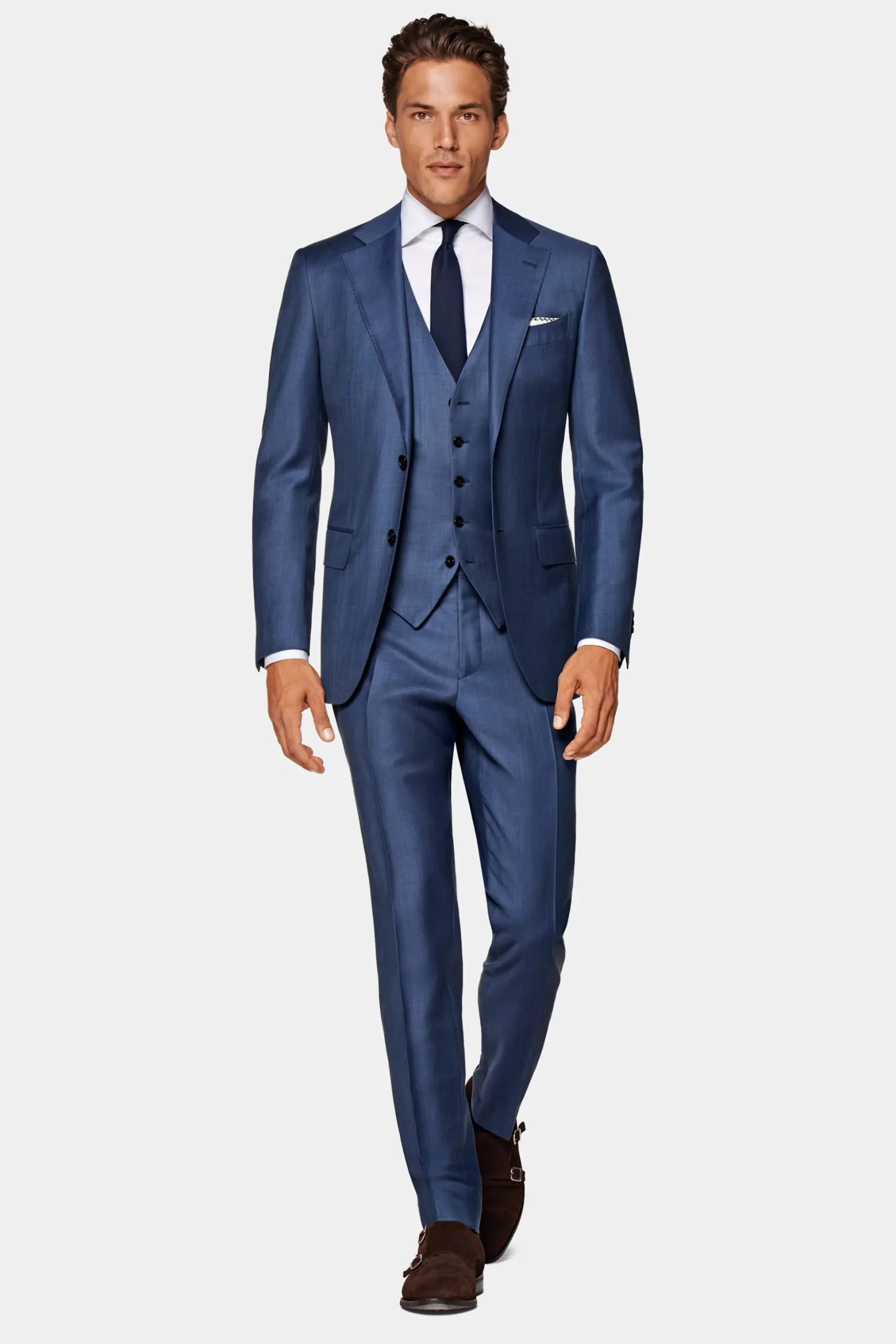 SUITSUPPLY Lazio Anzug Dreiteiler Mittelblau-Männlich Business Anzüge