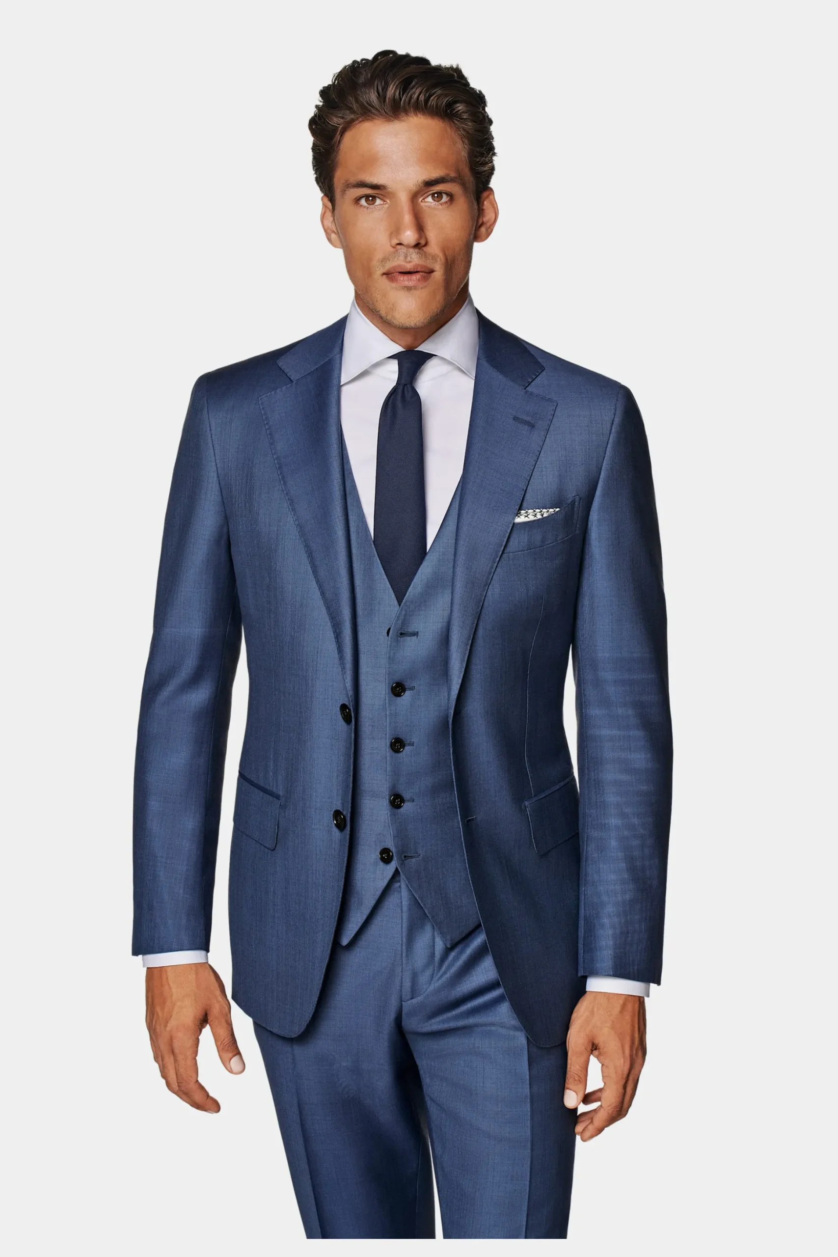 SUITSUPPLY Lazio Anzug Dreiteiler Mittelblau-Männlich Business Anzüge