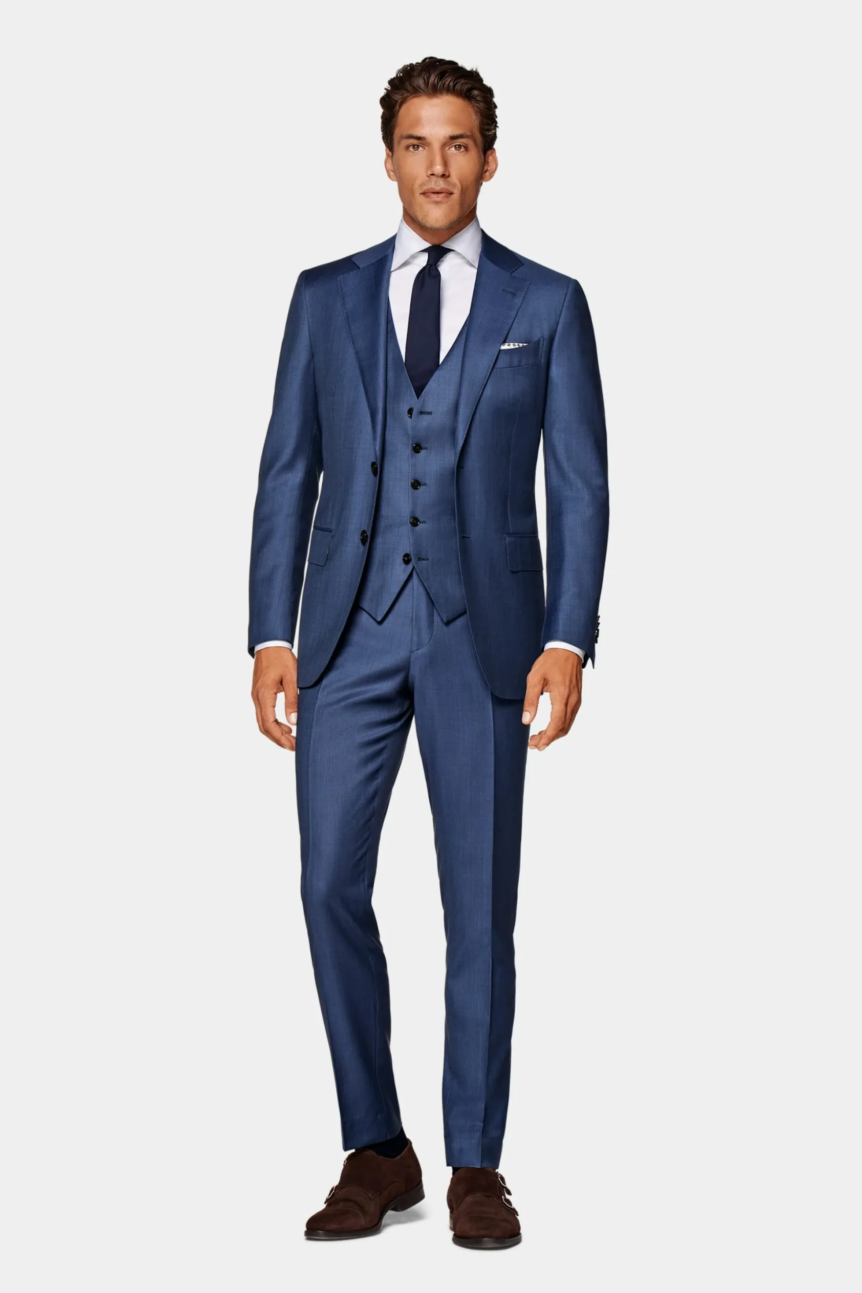 SUITSUPPLY Lazio Anzug Dreiteiler Mittelblau-Männlich Business Anzüge