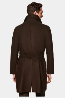 SUITSUPPLY Mantel Dunkelbraun Gürtel-Männlich Elegante Mäntel