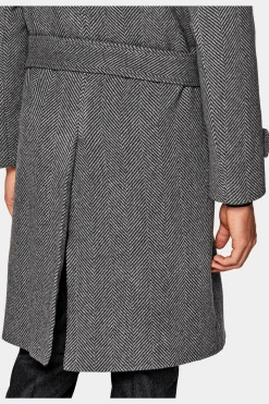 SUITSUPPLY Mantel Dunkelgrau Fischgrätmuster Gürtel-Männlich Elegante Mäntel