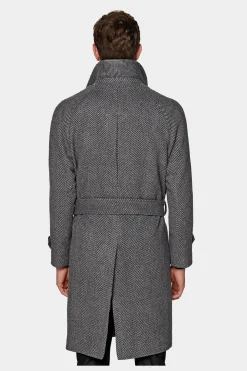 SUITSUPPLY Mantel Dunkelgrau Fischgrätmuster Gürtel-Männlich Elegante Mäntel