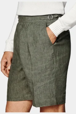 SUITSUPPLY Mira Shorts Dunkelgrün Bundfalte-Männlich Shorts