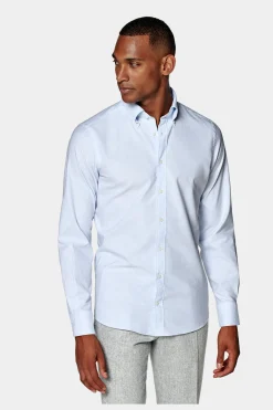 SUITSUPPLY Oxford Hemd Hellblau Gestreift Washed Slim Fit-Männlich Casual Hemden