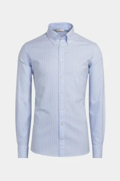 SUITSUPPLY Oxford Hemd Hellblau Gestreift Washed Slim Fit-Männlich Casual Hemden