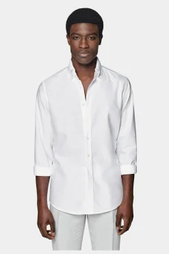 SUITSUPPLY Oxford Hemd Weiss Washed Slim Fit-Männlich Casual Hemden