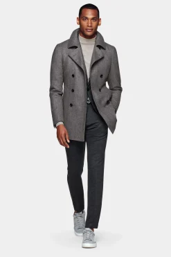 SUITSUPPLY Peacoat Hellgrau Fischgrät-Muster-Männlich Elegante Mäntel