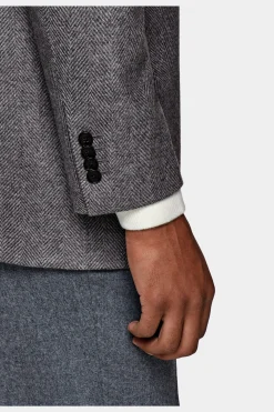 SUITSUPPLY Peacoat Hellgrau Fischgrät-Muster-Männlich Elegante Mäntel