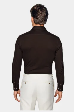 SUITSUPPLY Piqué-Hemd Braun Extra Slim Fit-Männlich Casual Hemden