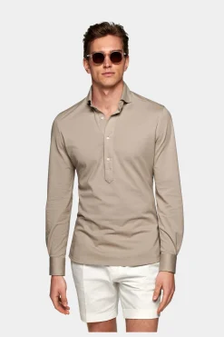 SUITSUPPLY Piquè-Popover Hellbraun Extra Slim Fit-Männlich Casual Hemden