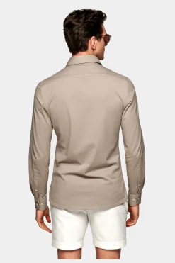 SUITSUPPLY Piquè-Popover Hellbraun Extra Slim Fit-Männlich Casual Hemden