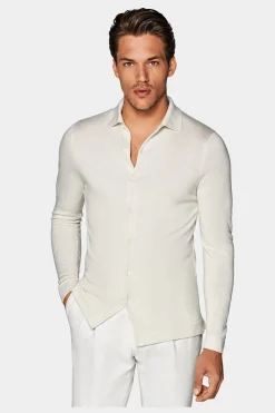 SUITSUPPLY Polo Cardigan Off-White-Männlich Poloshirts