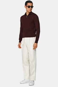 SUITSUPPLY Poloshirt Burgunderrot Langarm-Männlich Poloshirts
