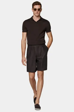 SUITSUPPLY Poloshirt Dunkelbraun Knopffrei-Männlich Poloshirts