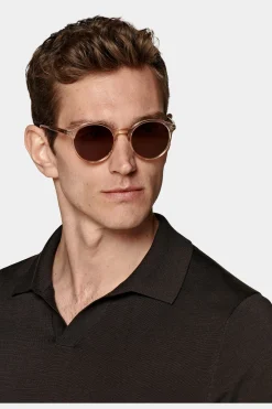SUITSUPPLY Poloshirt Dunkelbraun Knopffrei-Männlich Poloshirts