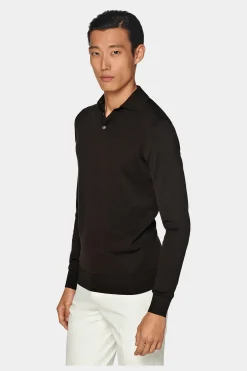 SUITSUPPLY Poloshirt Dunkelbraun Langarm-Männlich Poloshirts
