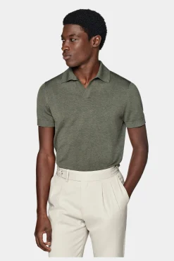 SUITSUPPLY Poloshirt Dunkelgrün Knopffrei-Männlich Poloshirts