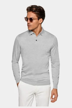 SUITSUPPLY Poloshirt Grau Langarm-Männlich Poloshirts