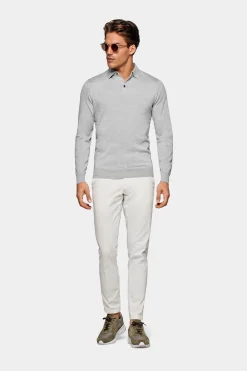 SUITSUPPLY Poloshirt Grau Langarm-Männlich Poloshirts