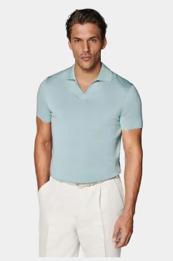 SUITSUPPLY Poloshirt Hellblau Knopffrei-Männlich Poloshirts