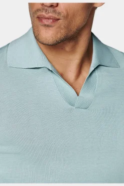 SUITSUPPLY Poloshirt Hellblau Knopffrei-Männlich Poloshirts