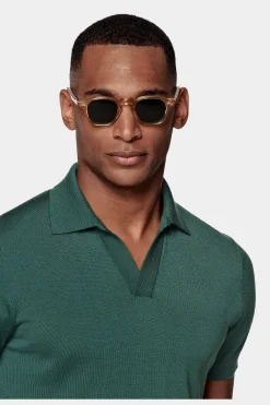 SUITSUPPLY Poloshirt Knopffrei Grün-Männlich Strickware Aus Baumwolle-Seide-Mix
