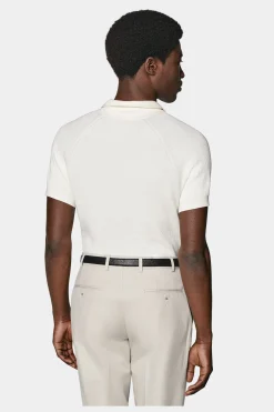SUITSUPPLY Poloshirt Knopffrei Off-White Rippmuster-Männlich Poloshirts