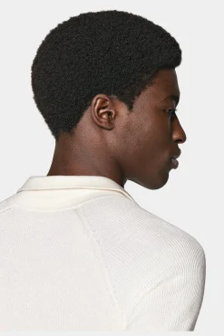 SUITSUPPLY Poloshirt Knopffrei Off-White Rippmuster-Männlich Poloshirts