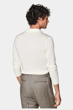 SUITSUPPLY Poloshirt Off-White Langarm-Männlich Poloshirts