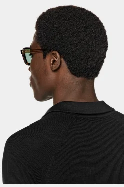SUITSUPPLY Poloshirt Schwarz Gerippt Knopffrei-Männlich Poloshirts