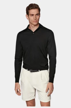 SUITSUPPLY Poloshirt Schwarz Langarm-Männlich Poloshirts