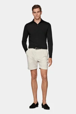 SUITSUPPLY Poloshirt Schwarz Langarm-Männlich Poloshirts