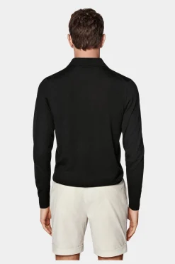 SUITSUPPLY Poloshirt Schwarz Langarm-Männlich Poloshirts
