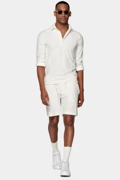 SUITSUPPLY Poloshirt Weiß Frottee Langarm-Männlich Poloshirts