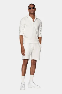 SUITSUPPLY Poloshirt Weiß Frottee Langarm-Männlich Poloshirts