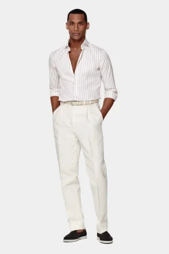 SUITSUPPLY Popeline Hemd Hellbraun Gestreift Extra Slim Fit-Männlich Klassische Hemden
