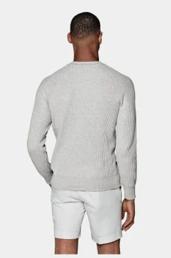 SUITSUPPLY Pullover Hellgrau Rundhals Rippstrick-Männlich Rundhals