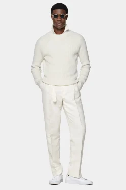 SUITSUPPLY Rundhalspullover Off-White Rippmuster-Männlich Rundhals